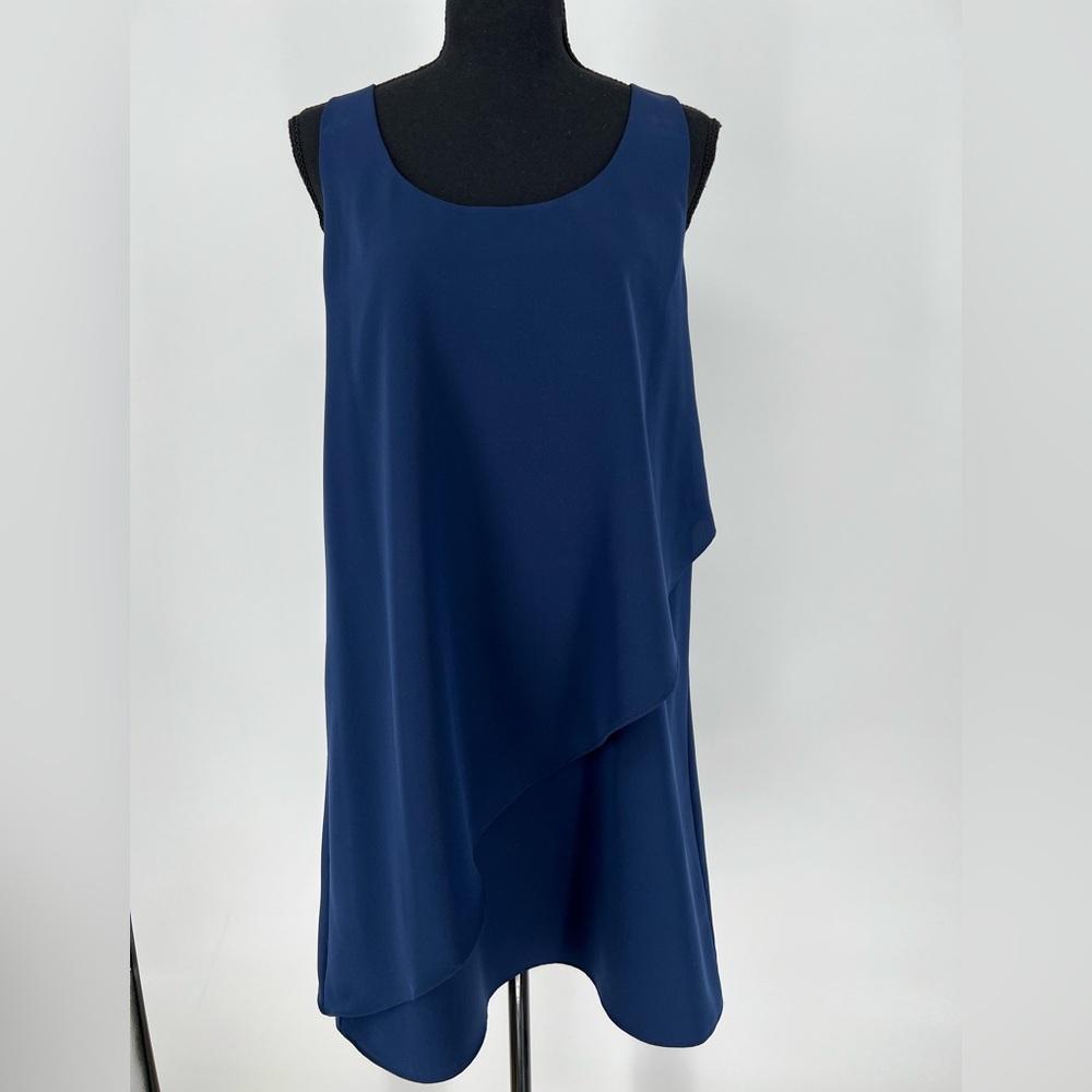 PETTICOAT ALLEY SAPPHIRE ASYMMETRICAL‎ MINI DRESS SLIPS ON, SILKY FABRIC